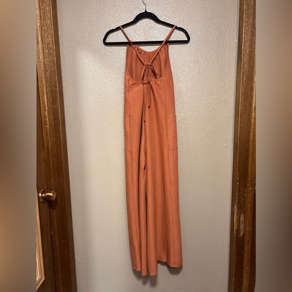 Women's Lightweight Waffle Weave Oversized Rust Jumpsuit / Onesie Boho Vacation - Picture 6 of 7